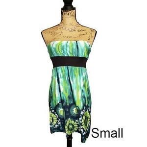 Vintage Women's Strapless Sundress Small  Kelly Green Cocktail Resort Coastal